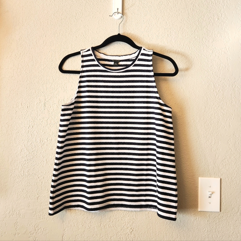Ann Taylor Striped Black & White Tank Top